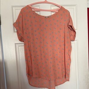 Pleione Coral Polka Dot Blouse